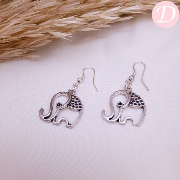 Indian Elephant Earrings - Silver Metal