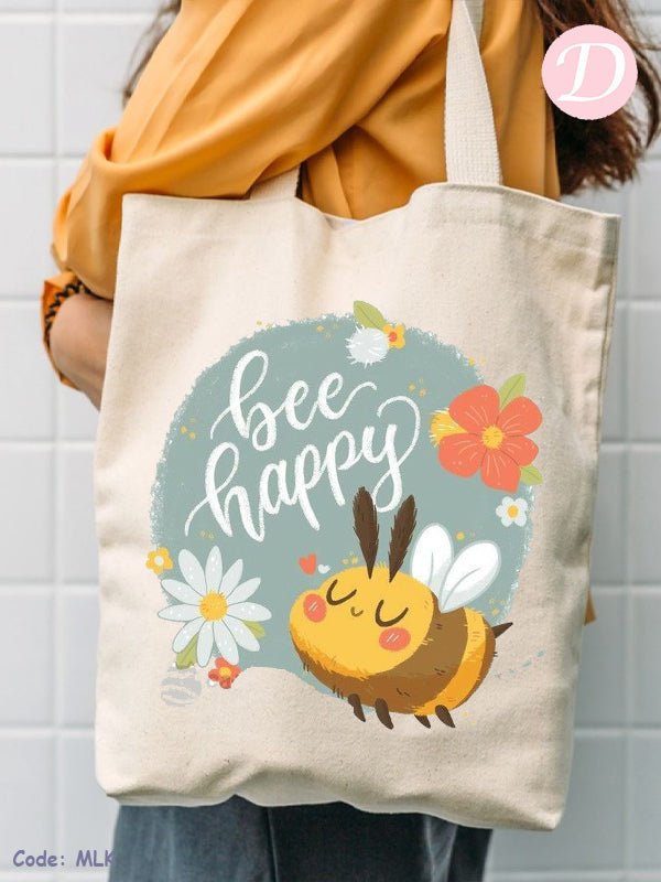 Happy Bee Tote Bag - Linen