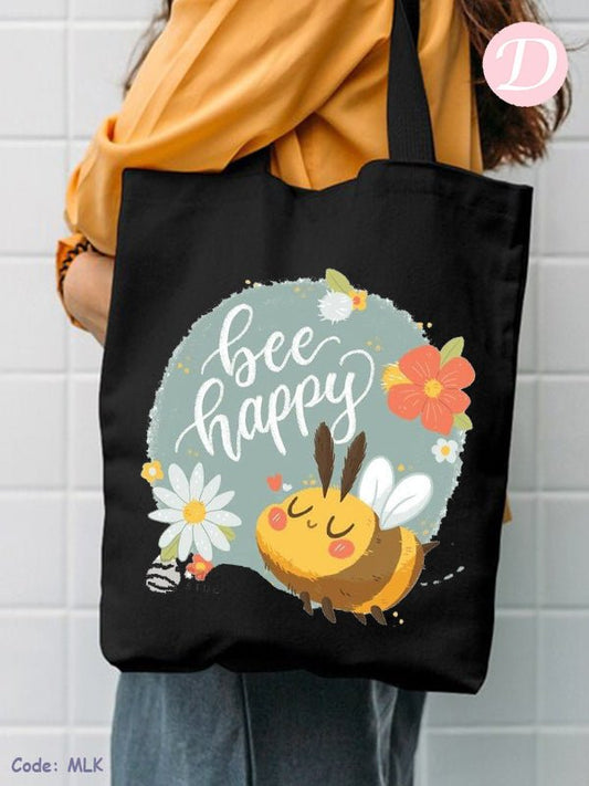 Happy Bee Tote Bag - Linen