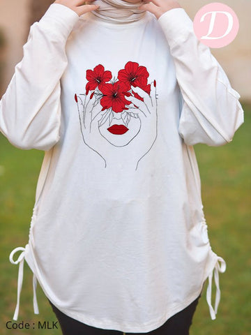 Red Flower Woman T-shirt - Cotton