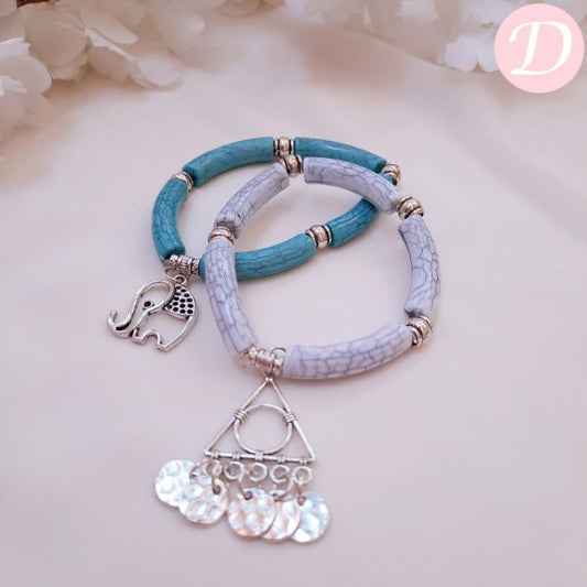 Dalela Acrylic Bracelet Set  - Silver Plated