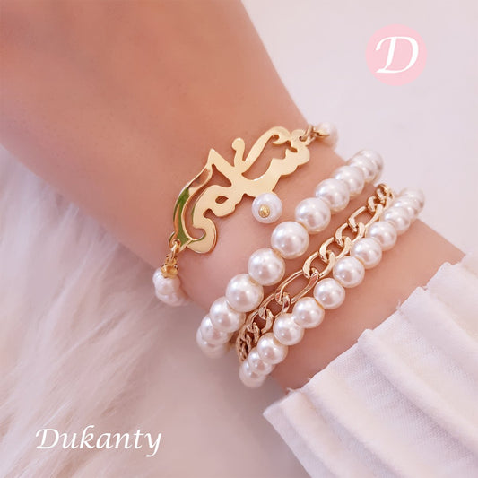 Customized Name with Trendy Pearl Set - Gold Plated