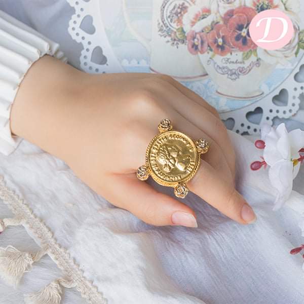 Flower Coin Ring - Gold Plated