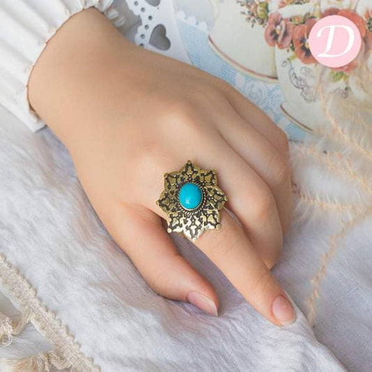 Fairouza Flower Ring - Pure Copper