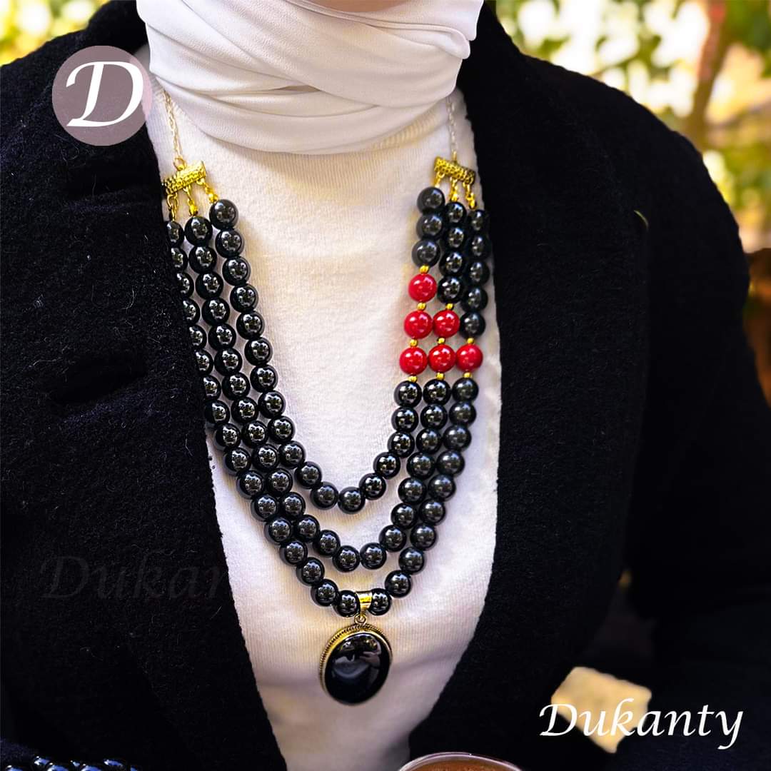 Huda Traditional Set - Onyx and Coral Stone