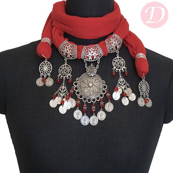 Rayan Scarf with Necklace - Red