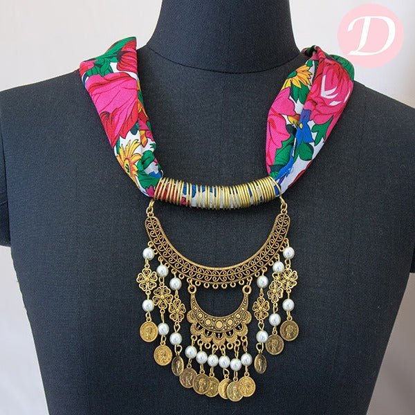 Floral Scarf with Necklace - Summer Colors