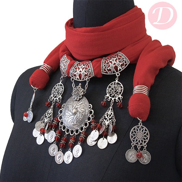 Rayan Scarf with Necklace - Red