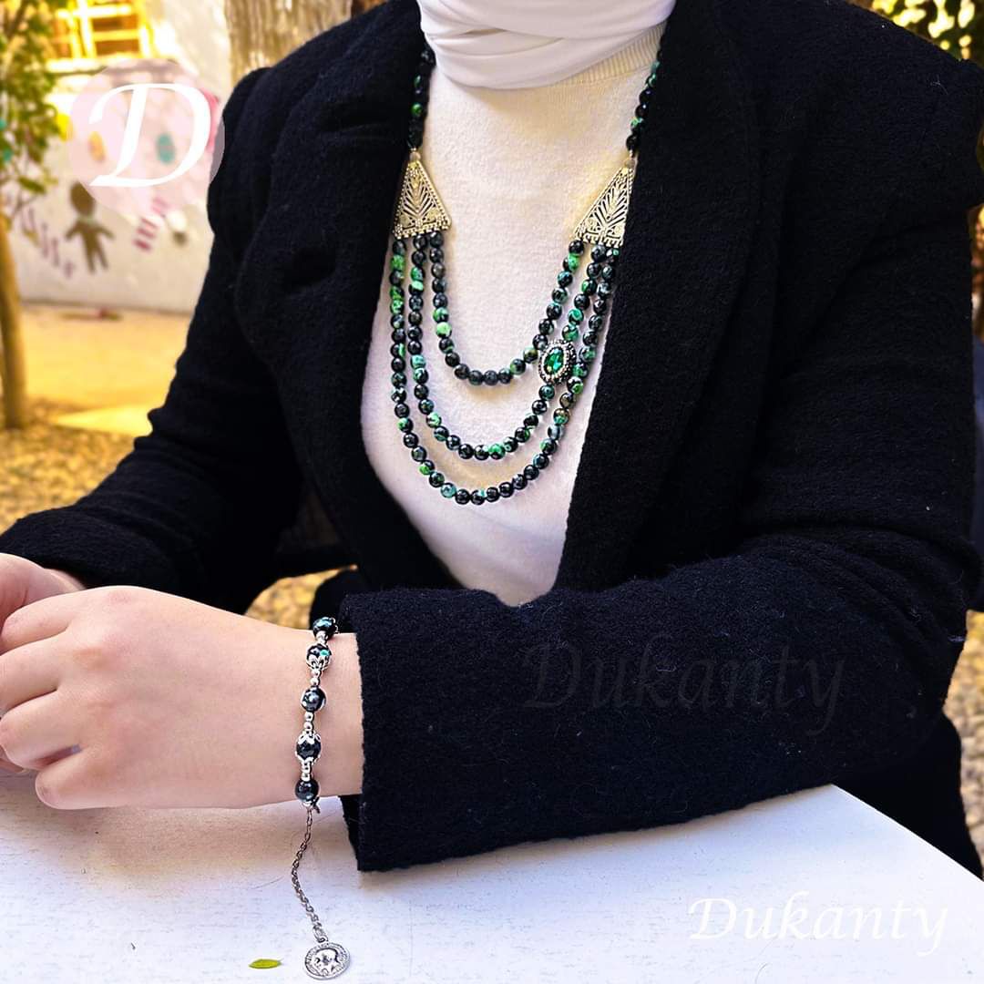 Majestic Green Set - Black Agate with Zircon